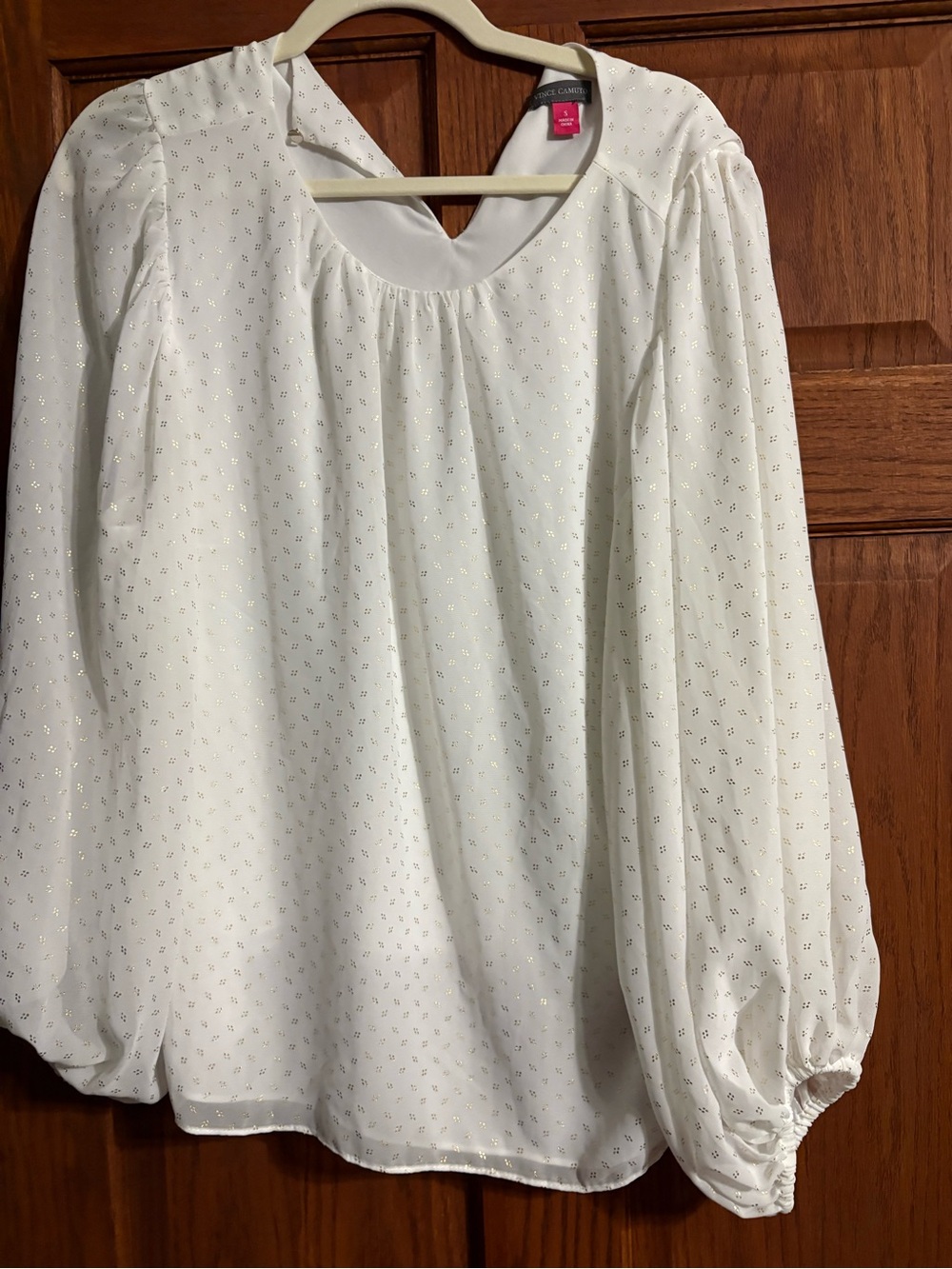 Vince Camuto White Blouse with Metallic Dot Detail